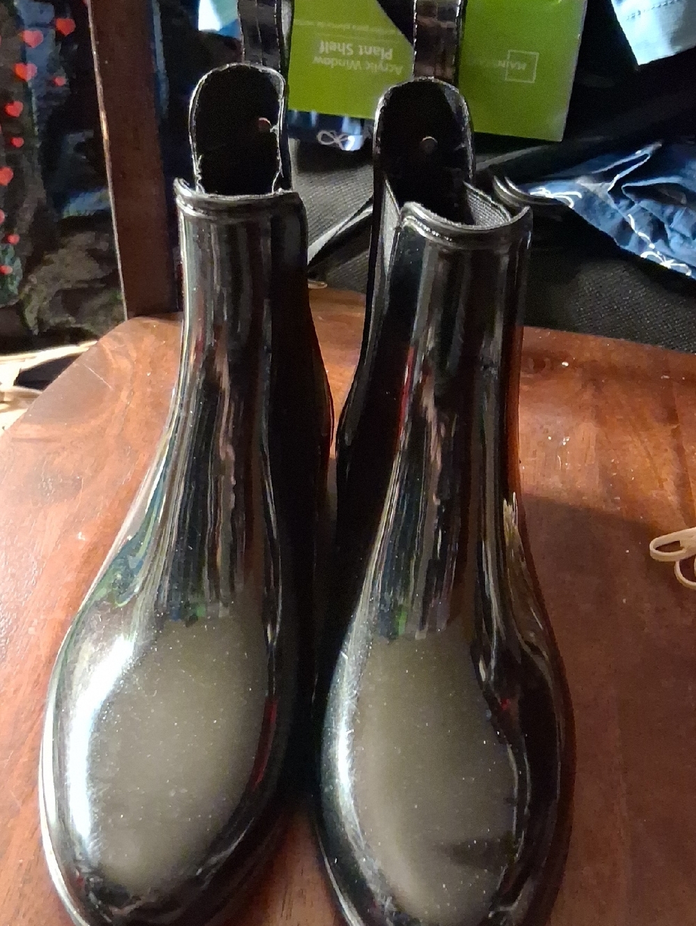 Marc Fisher Black Glossy Chelsea Ankle Rain Boots